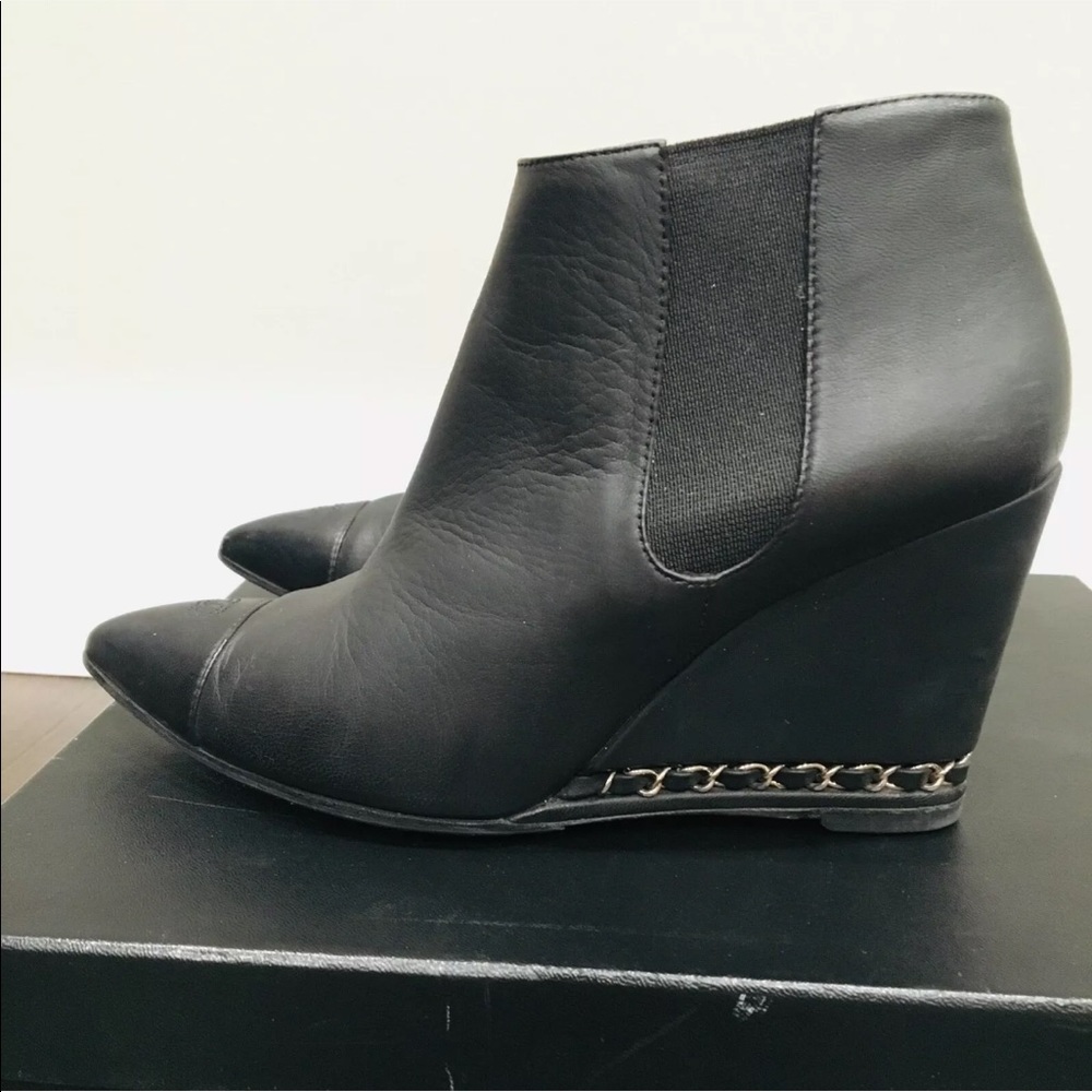 Chanel booties wedges 39.5 black/silver - Picture 2 of 8